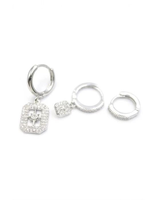 3lü Kutup Yıldızı Küpe - Gümüş