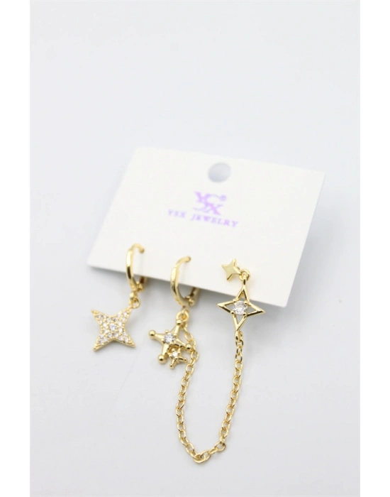 3lü Kuzey Yıldızı Küpe - Altın