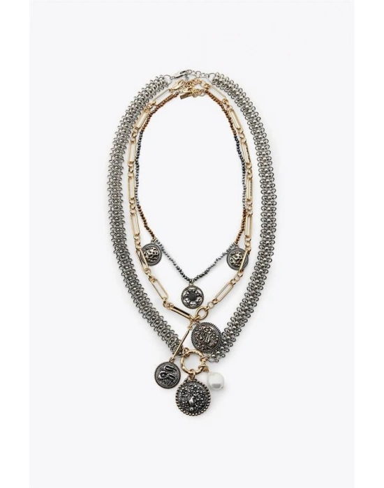 3lü Madalyon Zincir Kolye - ÇOK RENKLİ