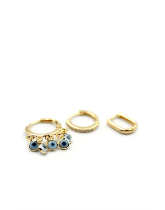 3lü Nazar Küpe - Altın