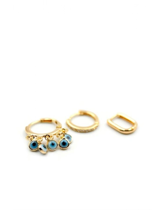 3lü Nazar Küpe - Altın