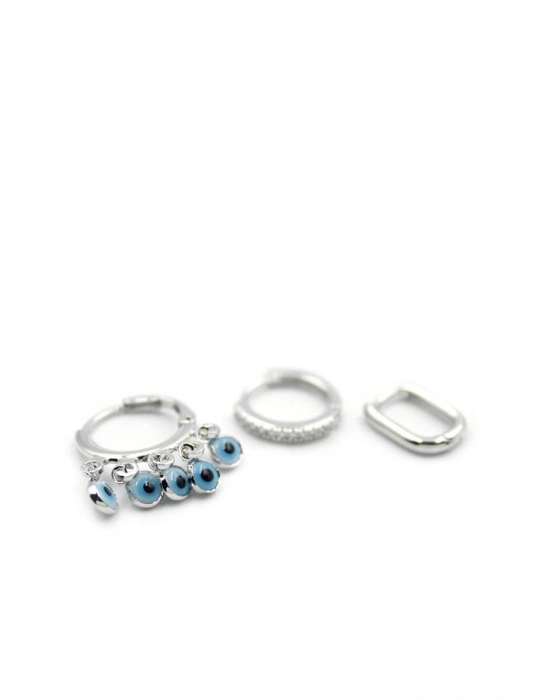 3lü Nazar Küpe - Gümüş