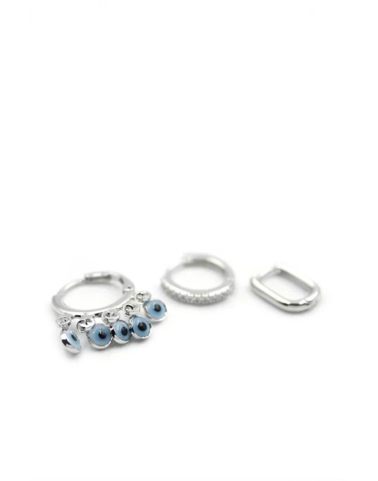 3lü Nazar Küpe - Gümüş