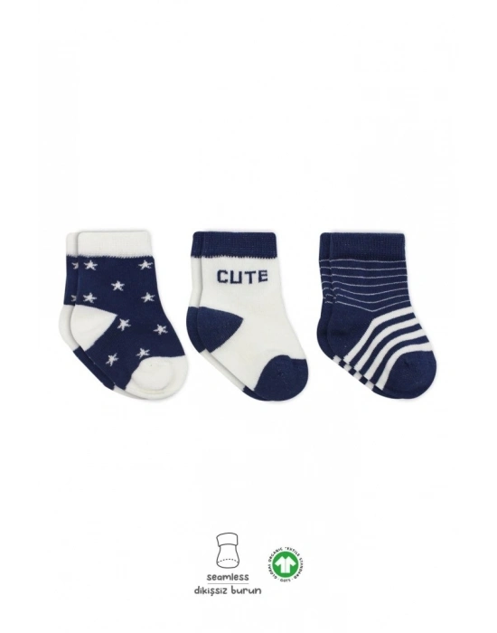 3Lü Penye Cute Stars Soket Çorap BS10115 Lacivert
