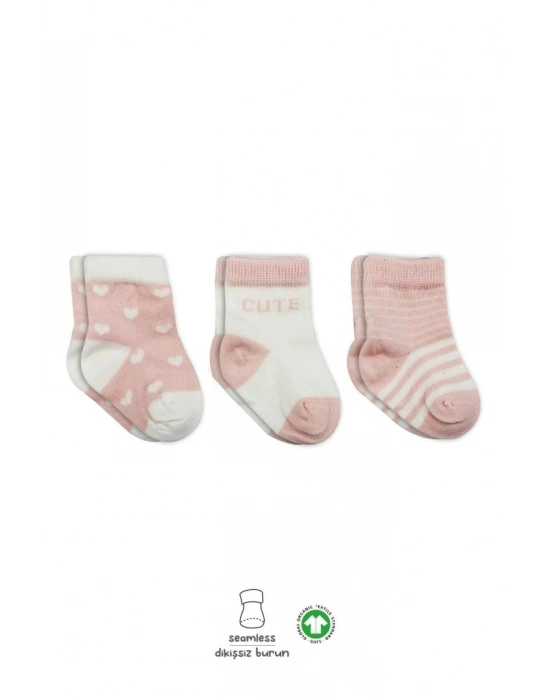 3Lü Penye Cute Stars Soket Çorap BS10115 Pembe