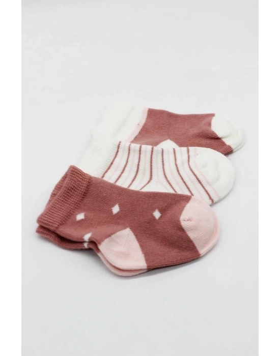 3Lü Penye Kız Soket Çorap 10112 Pudra