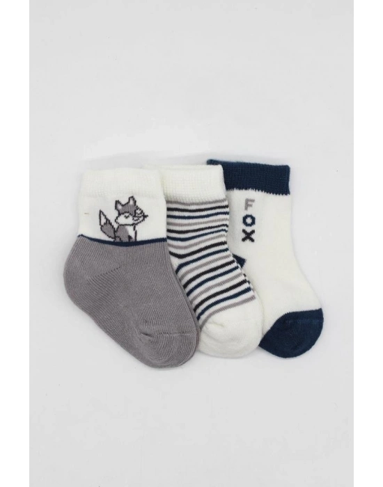 3Lü Penye Soket Çorap 10109 Gri
