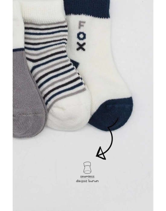 3Lü Penye Soket Çorap 10109 Gri