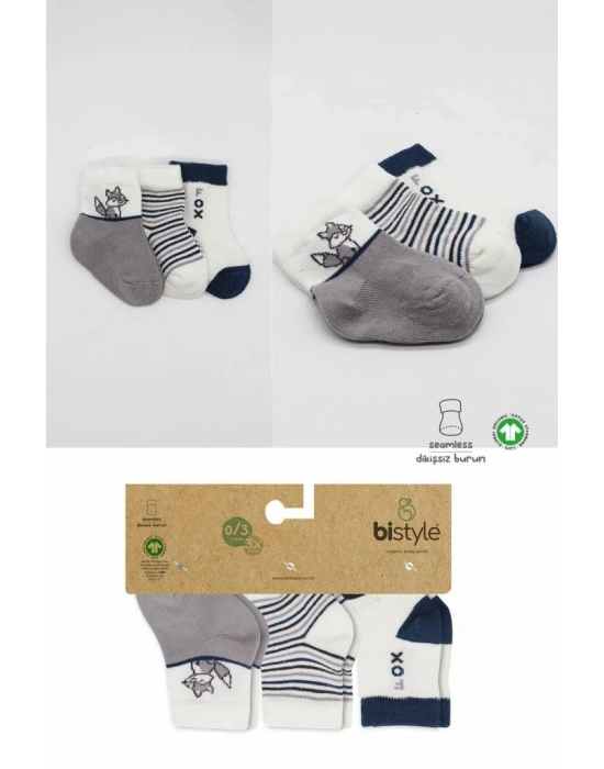 3Lü Penye Soket Çorap 10109 Gri