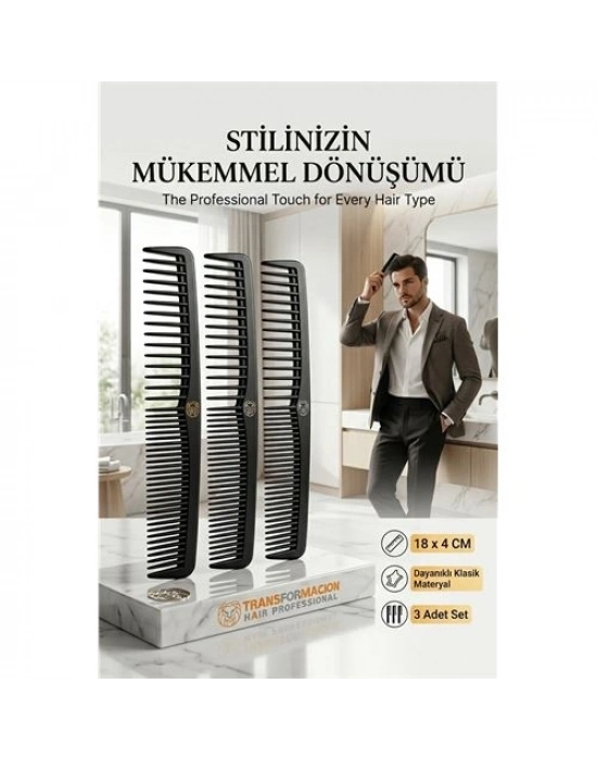 3lü Profesyonel Stil Tarağı - İkonik Siyah Zarafet 723059