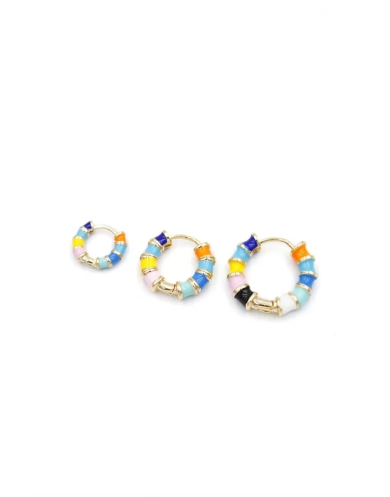 3lü Renkli Halka Küpe - Altın