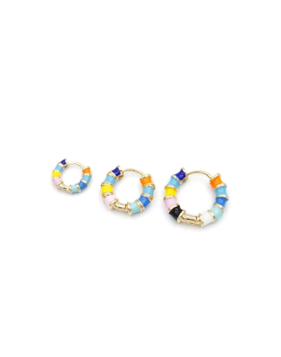 3lü Renkli Halka Küpe - Altın