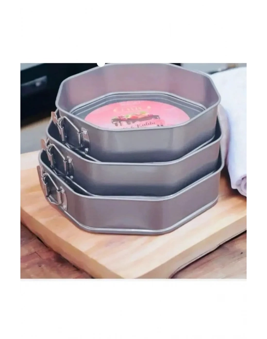 3lü Sekizgen Kelepçeli Kek Kalıbı
