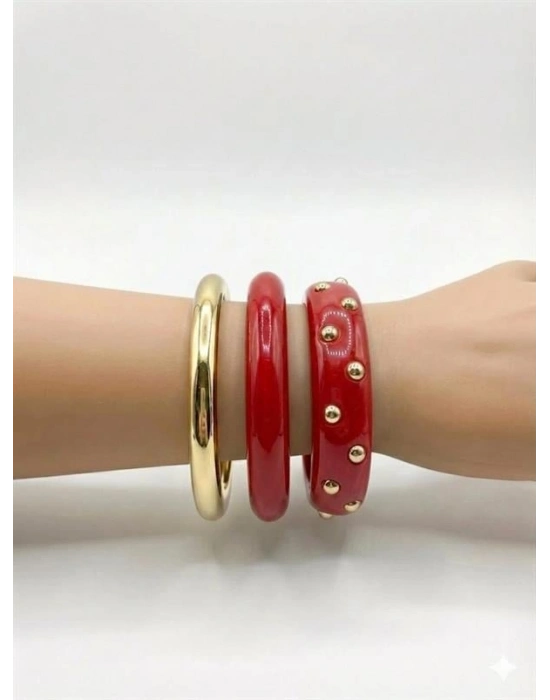 3Lü Set Bilezik - Kırmızı