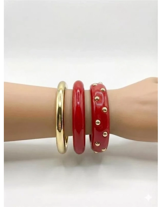 3Lü Set Bilezik - Kırmızı