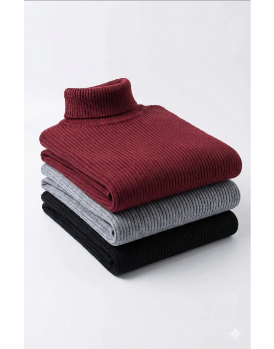 3lü Siyah, Bordo, Gri   Kaşkorse Boğazlı Full Likralı Fitilli Body Kazak