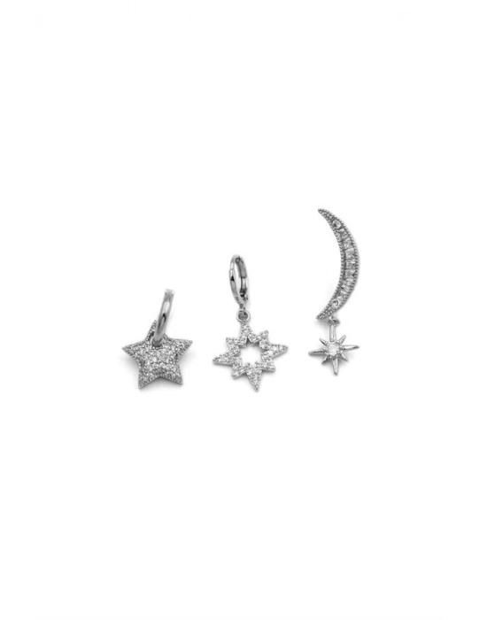 3lü Taşlı Halka Küpe - Gümüş