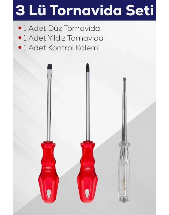 3lü Tornavida Seti (düz Tornavida + Yıldız Tornavida + Kontrol Kalemi)