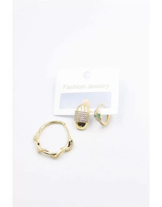 3lü Yılan Küpe - Altın