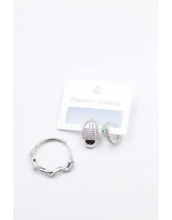 3lü Yılan Küpe - Gümüş