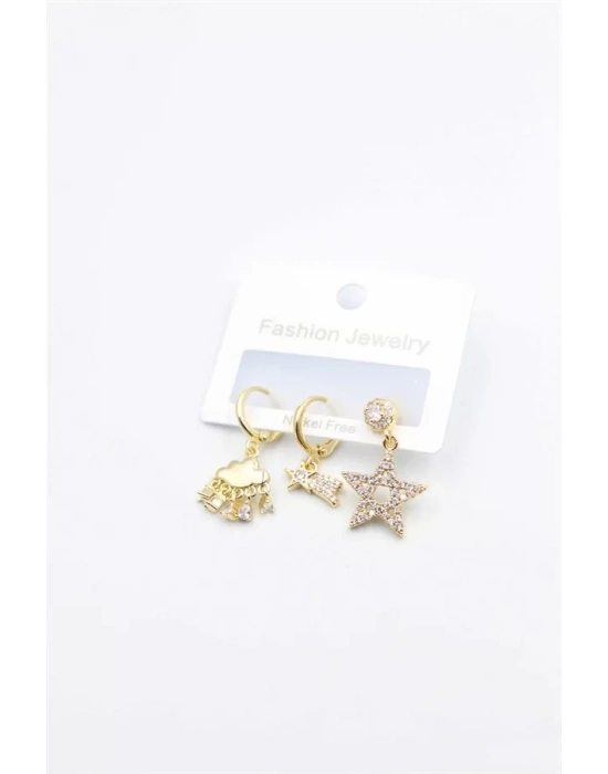 3lü Yıldız Küpe - Altın