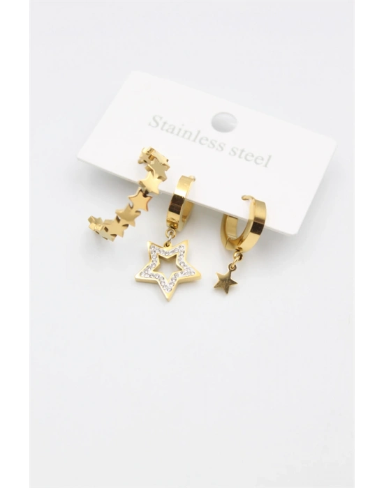 3lü Yıldız Küpe - Altın