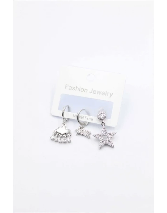 3lü Yıldız Küpe - Gümüş