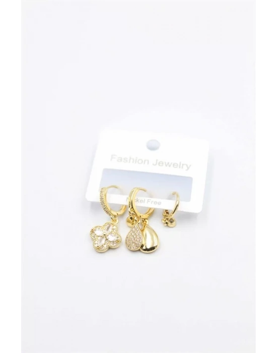 3lü Yonca Küpe - Altın