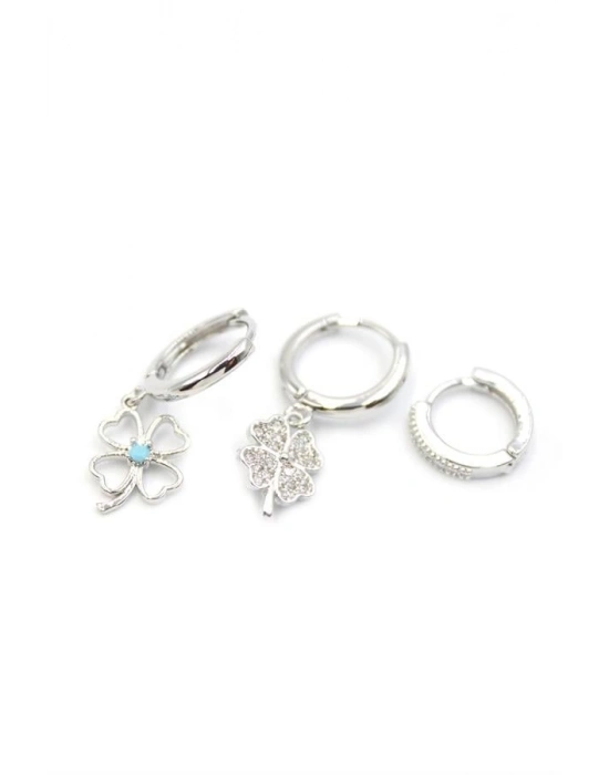 3lü Yonca Küpe - Gümüş