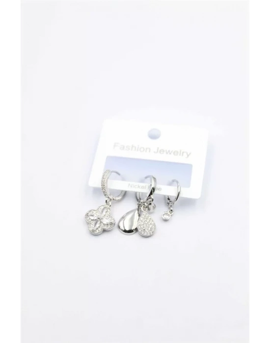 3lü Yonca Küpe - Gümüş