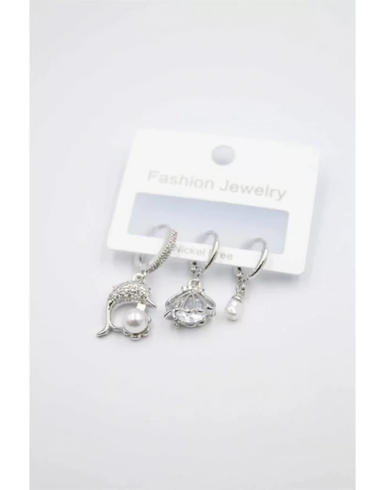 3lü Yunus Balığı Küpe - Gümüş