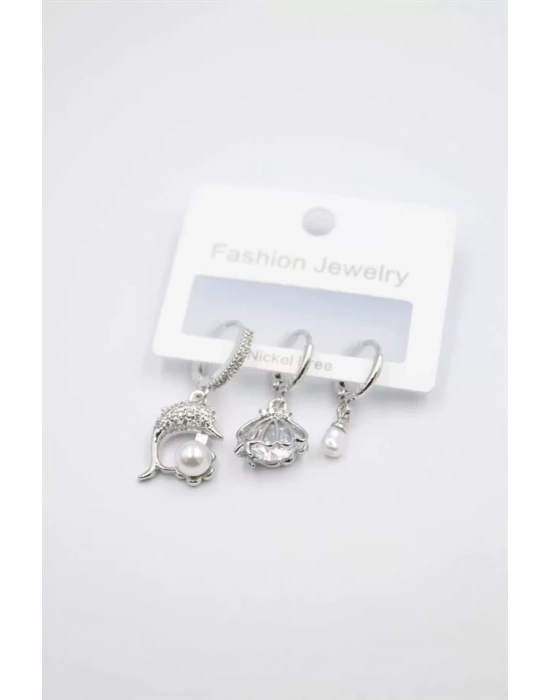 3lü Yunus Balığı Küpe - Gümüş