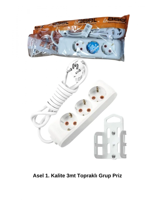3 Metre Askı Aparatlı Topraklı 3lü Grup Priz Royaleks-AST303