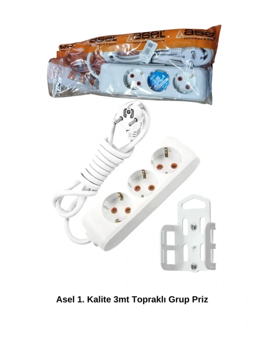 3 Metre Askı Aparatlı Topraklı 3lü Grup Priz Royaleks-AST303