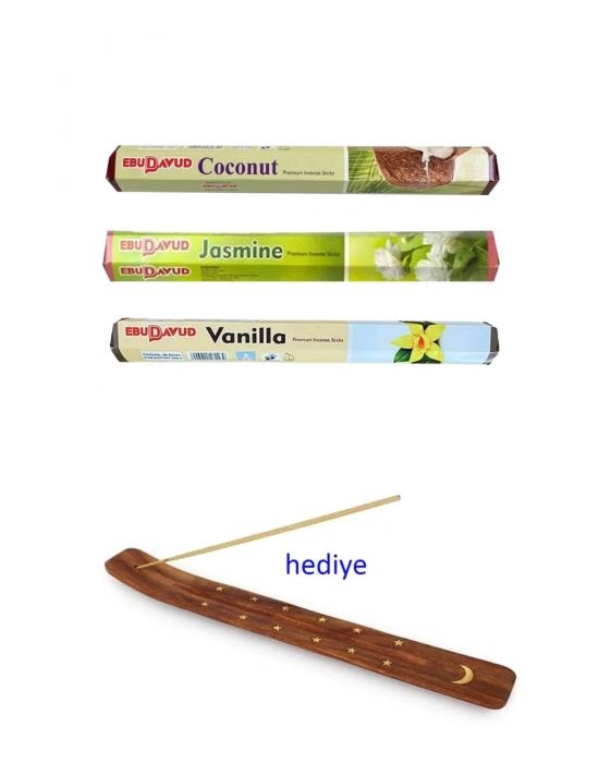 3 Paket 20 Çubuklu Tütsü Jasmine - Coconut - Vanilla - Kayık Hediyeli