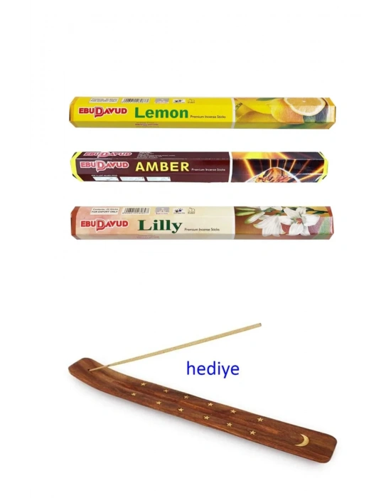 3 Paket 20 Çubuklu Tütsü Limon - Amber - Lilly - Kayık Hediyeli