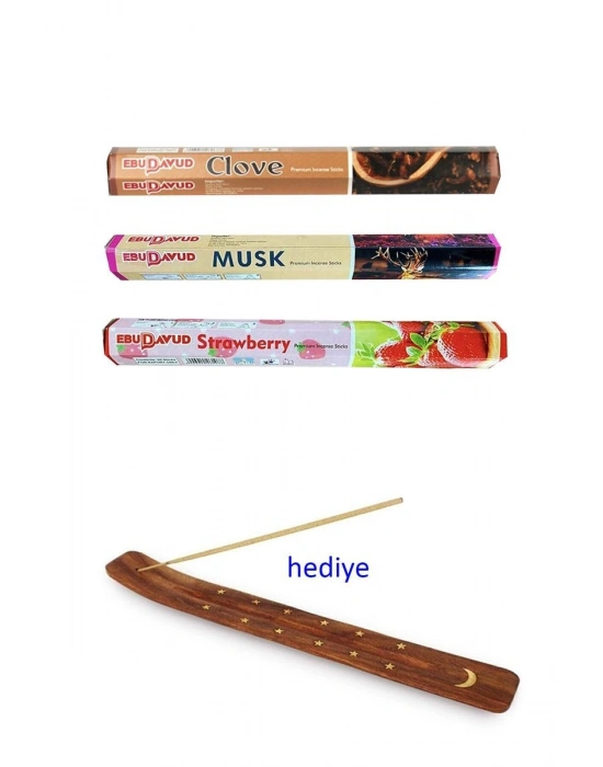 3 Paket 20 Çubuklu Tütsü Musk - Clove - Strawberry - Kayık Hediyeli