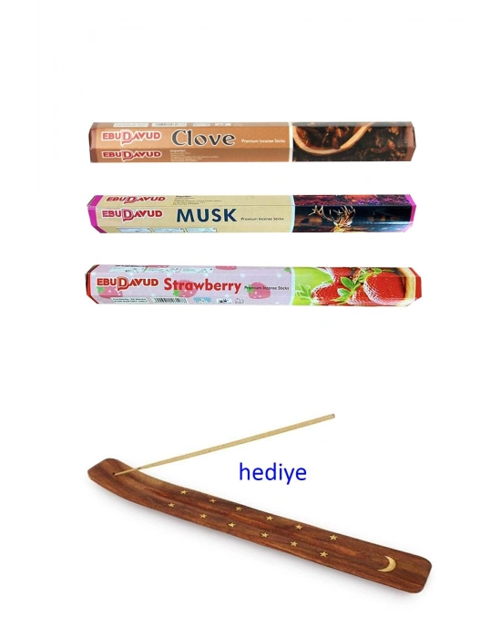 3 Paket 20 Çubuklu Tütsü Musk - Clove - Strawberry - Kayık Hediyeli