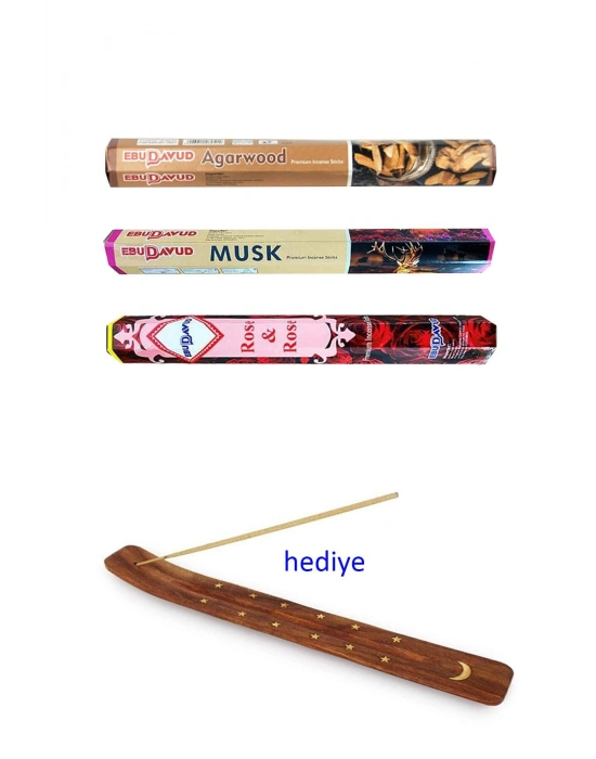 3 Paket 20 Çubuklu Tütsü Musk - Wood - Red Rose - Kayık Hediyeli