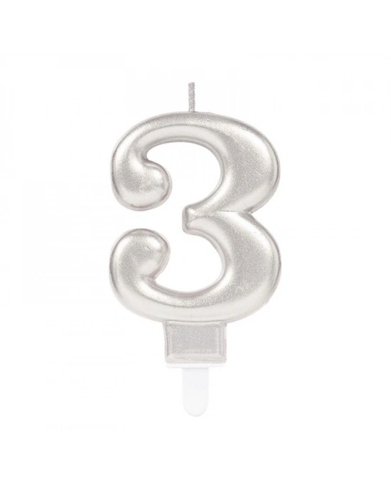 3 Rakam Mum Gümüş Renk