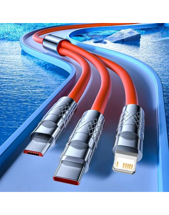 ®   3 Şarj Aleti 1 Arada Çinko Alaşım Hızlı Şarj Kablosu Turuncu