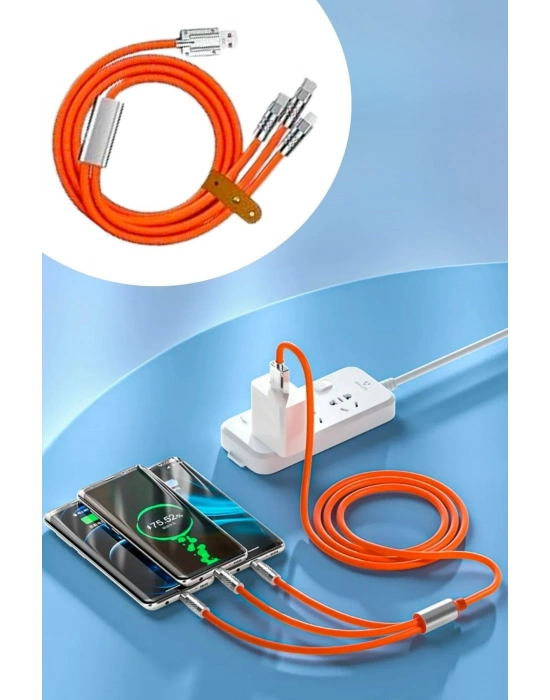®   3 Şarj Aleti 1 Arada Çinko Alaşım Hızlı Şarj Kablosu Turuncu