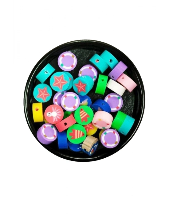 30 Adet 10 mm Polimer Kil Fimo Boncuk Takı Bileklik + 1 Metre Lastikli Misina Hediye - Deniz Teması