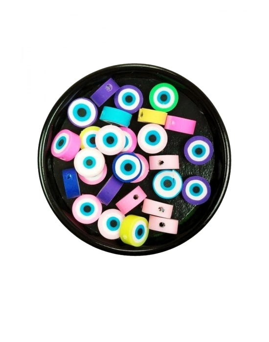 30 Adet 10 mm Polimer Kil Fimo Boncuk Takı Bileklik + 1 Metre Lastikli Misina Hediye - Nazar Boncuğu