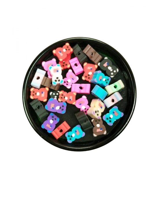 30 Adet 10 mm Polimer Kil Fimo Boncuk Takı Bileklik + 1 Metre Lastikli Misina Hediye - Renkli Ayıcık