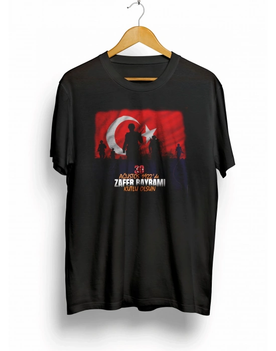 30 Ağustos Zafer Bayramı Atatürk Baskılı Oversize Bisiklet Yaka T-shirt - Siyah