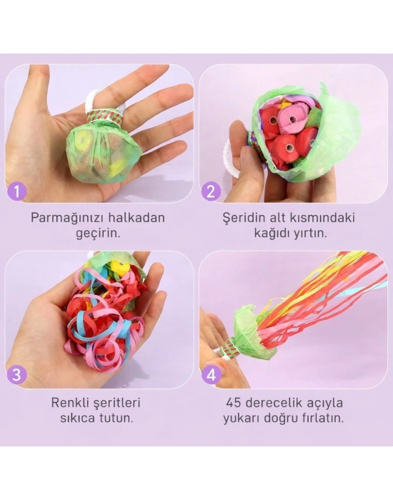 30 Şeritli Renkli Elle Atılan Konfeti – 5 Metre Uzayan Şerit Konfeti 1 Adet