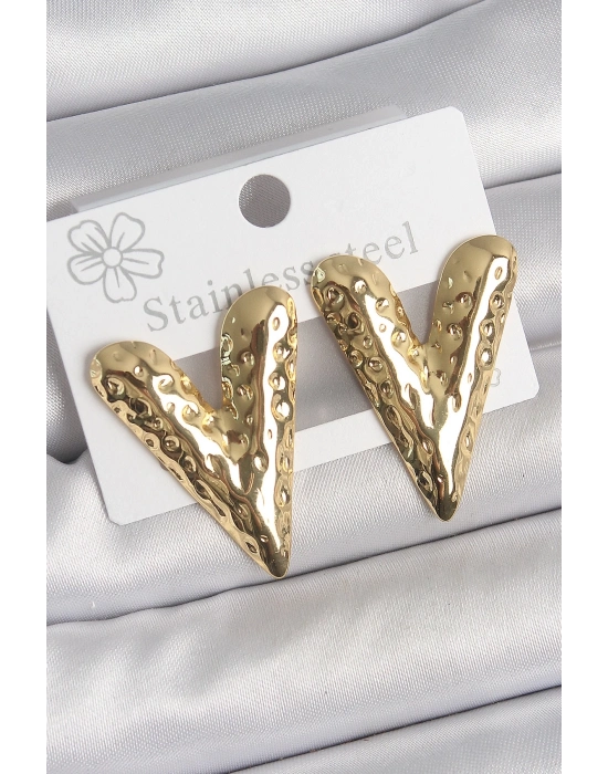 316 Çelik Gold Renk İşlemeli Kalp Model Kadın Küpe