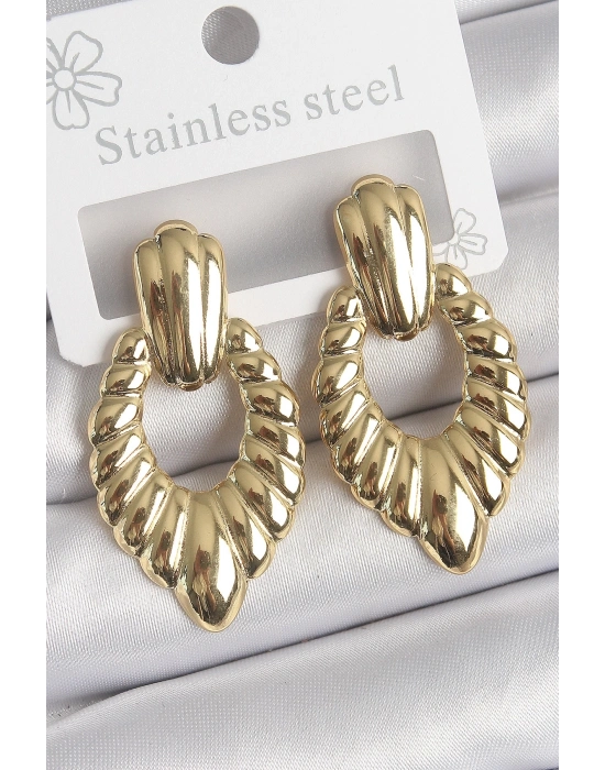 316 Çelik Gold Renk İşlemeli Motiif Model Kadın Küpe