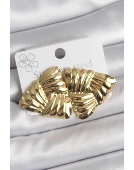 316 Çelik Gold Renk İşlemeli Üçgen Model Kadın Küpe